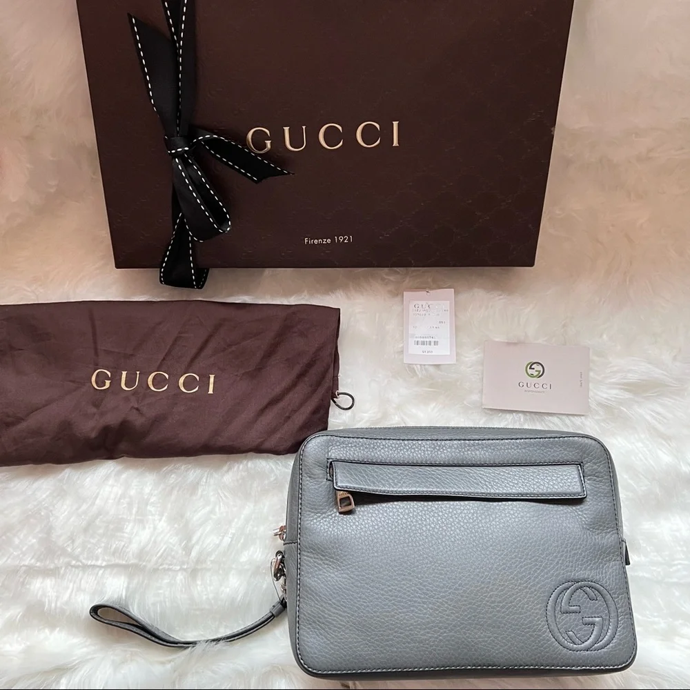 New! GUCCI Soho GG Logo Calfskin Logo Bag